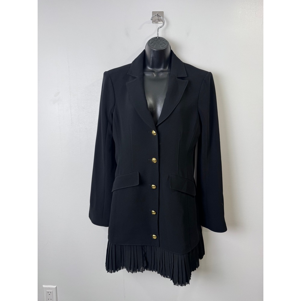 Cinq a Sept Women Ragan Black Blazer Dress Pleated Hem Gold Professional Size 6